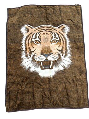 Vintage Acrilan Fiber Tiger Blanket Biederlack Reversible West Germany 72"x54"